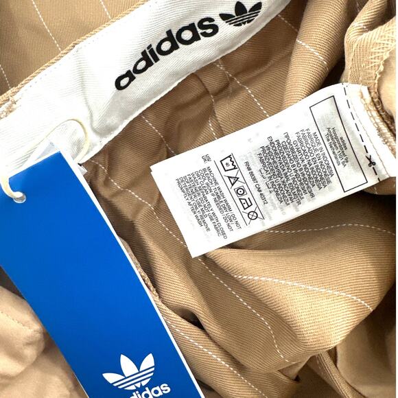 Adidas Women's Warm Sandstone Off White Pinstripe Twill Loose Pants Size 6 - Picture 8 of 11